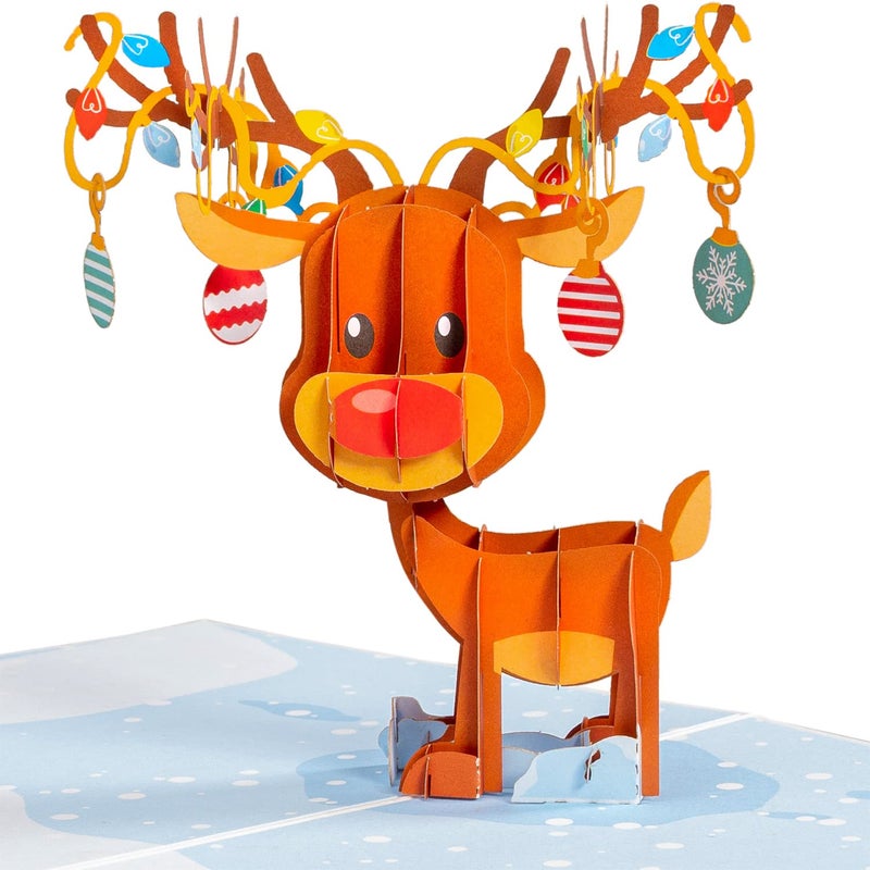 Paper Love 3D Reindeer Pop Up Christmas Card, Gift for Christmas or Holidays, 5" x 7" Cover - Includes Envelope and Removable Note Tag - Image 5